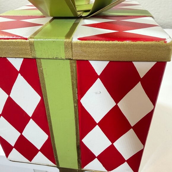 BALLARD DESIGNS Gift Box Stocking Hanger Harlequin Metal Bow Box RARE RETIRED! - Picture 12 of 15